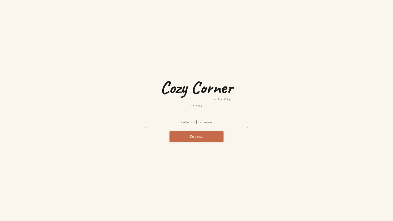 Tela de entrada de /admin-recados — fundo creme com input de token de acesso